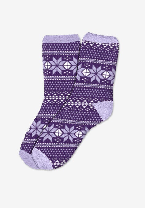2-Pack Fuzzy Socks , RICH VIOLET FAIR ISLE PACK, hi-res image number null