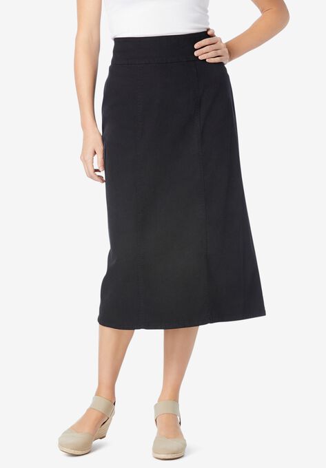 Flex-Fit Pull-On Denim Skirt, BLACK, hi-res image number null