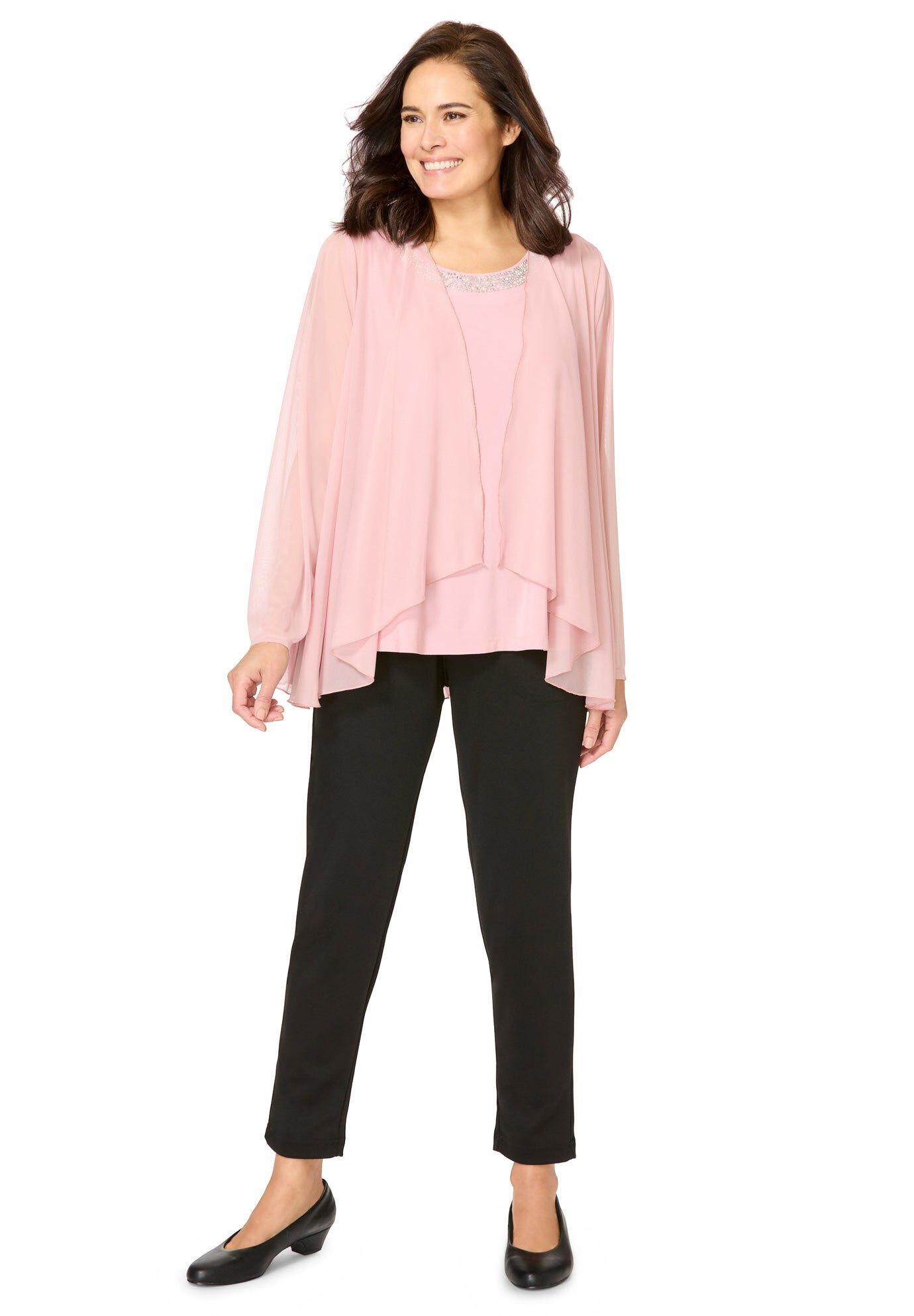 2-piece Sheer Jacket Set, ROSE, hi-res image number 0