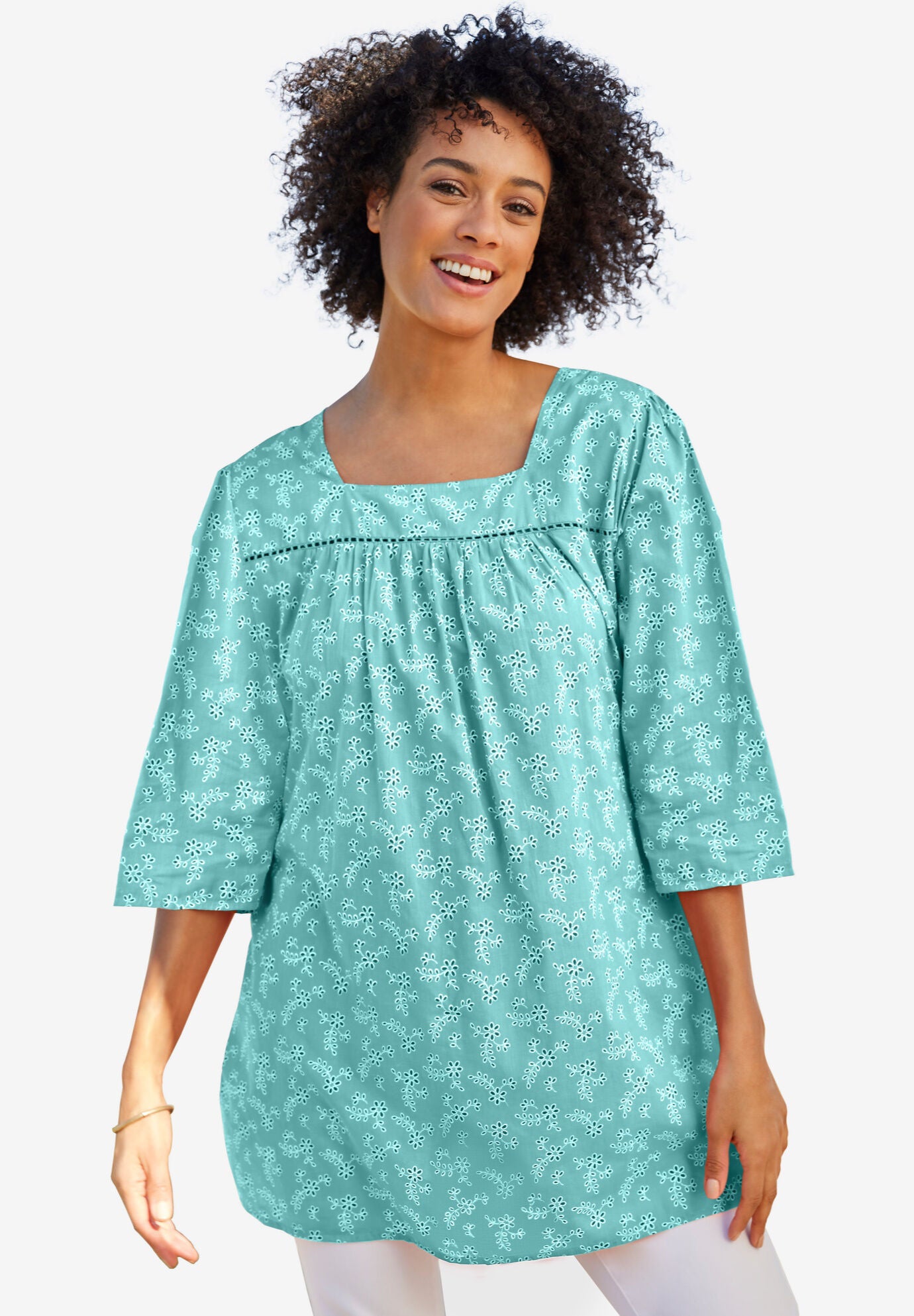 Square-Neck Tunic, AZURE FLORAL, hi-res image number 0