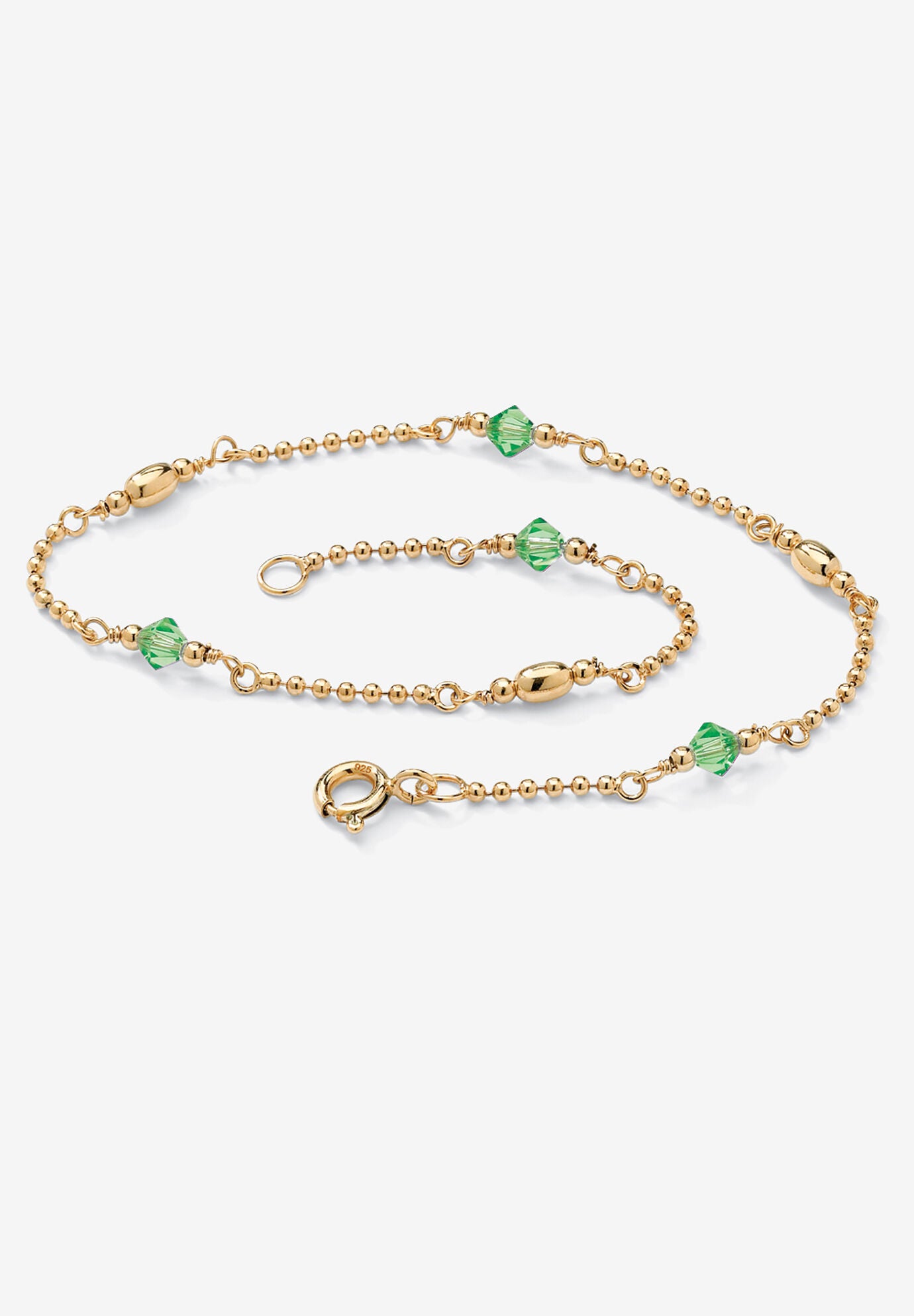 Gold Over Sterling Silver Simulated Birthstone Ankle Bracelet 11 Inches, AUGUST, hi-res image number 0