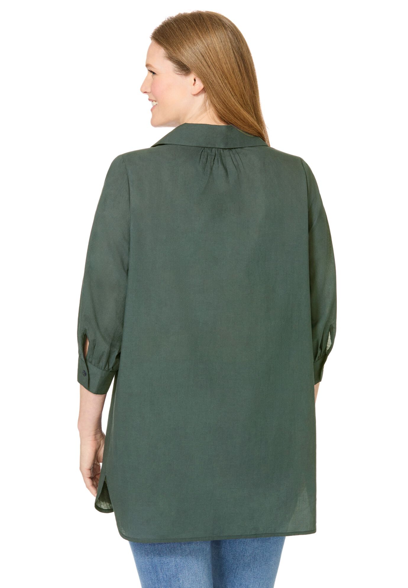 Three-Quarter Sleeve Popover Blouse, PINE, on-hover image number 1