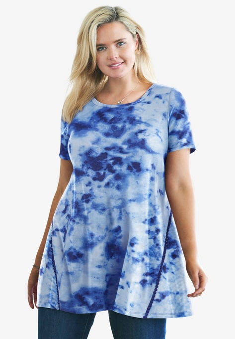 Washed Thermal Trapeze Tunic, NAVY TIE DYE, hi-res image number null