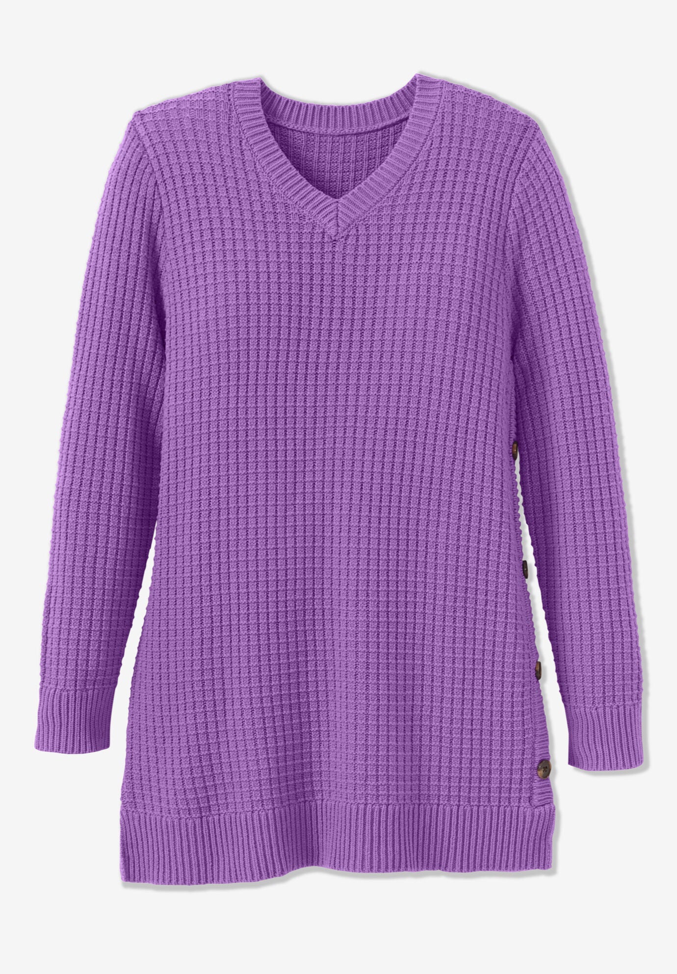Waffle Knit Button V Neck Sweater Casual Long Sleeve Knit Pullover main image 0