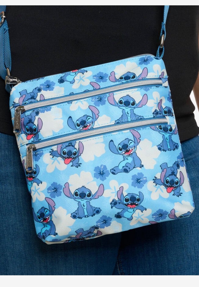 Loungefly x Disney Stitch Passport Crossbody Bag Blue All-Over Print, BLUE, alternate image number 4