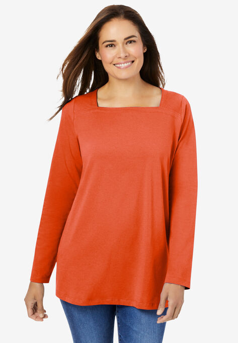 Perfect Long-Sleeve Square-Neck Tee, PUMPKIN, hi-res image number null