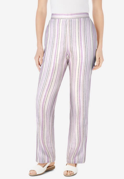 Straight Leg Linen Pant, PRETTY VIOLET STRIPE, hi-res image number null