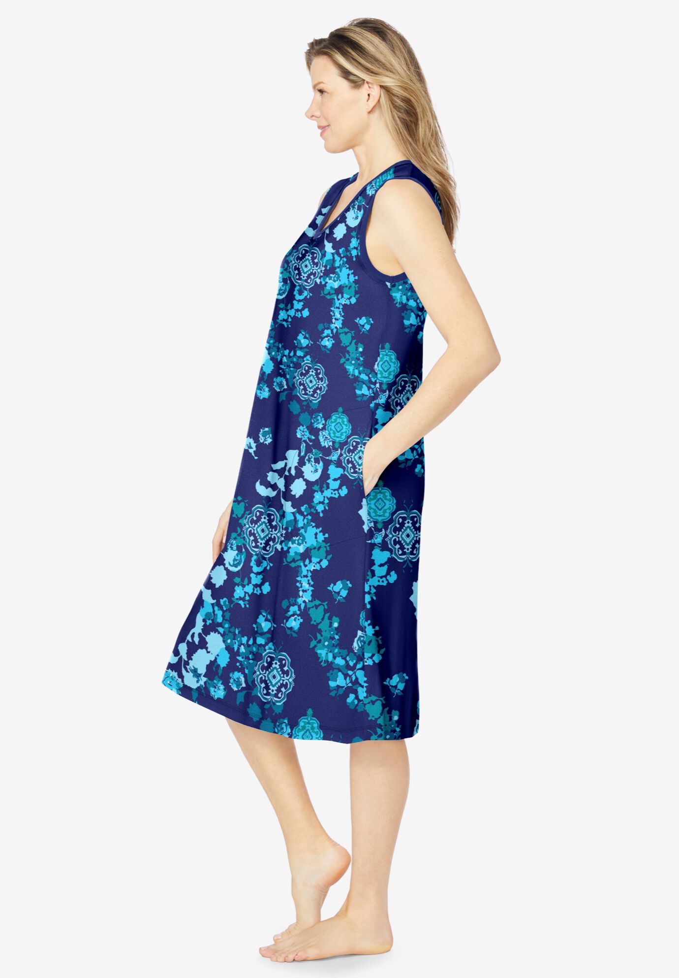 Trapeze V-Neck Short Lounger, EVENING BLUE PEONY, alternate image number 2