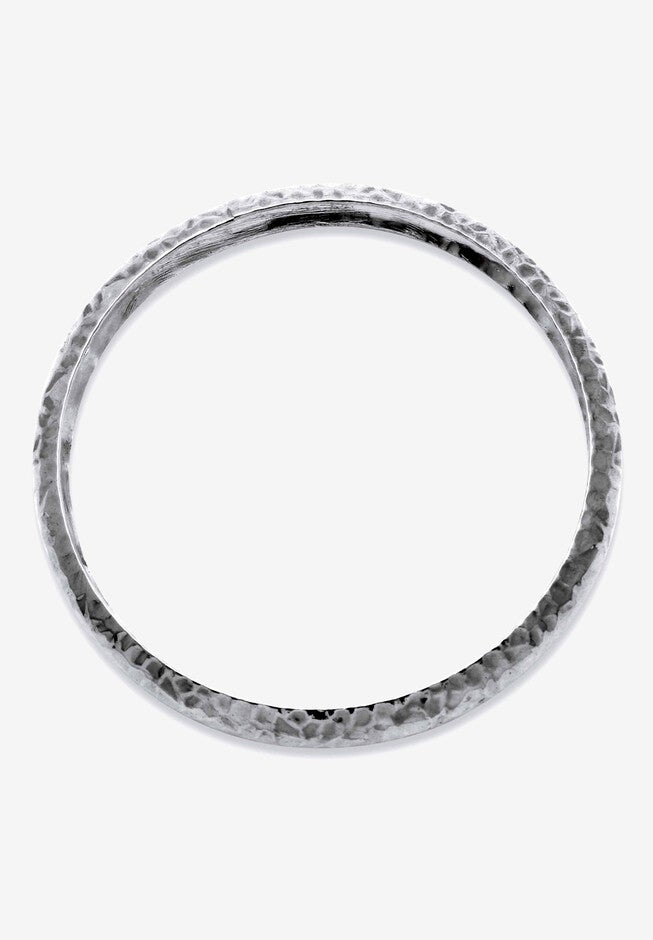 Silvertone Hammered 3 Piece Stack Bracelet Set, 8.5 inches, , on-hover image number null