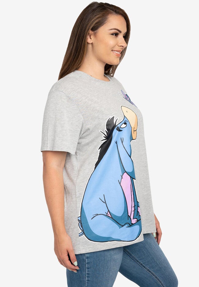 Women's Plus Size Disney Eeyore Butterfly Heather Gray Short Sleeve T-Shirt, , alternate image number null