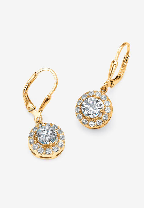 Cubic Zirconia Round Halo Drop Earrings in Gold over Sterling Silver, GOLD, hi-res image number null
