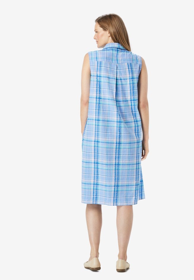 Sleeveless Seersucker Shirtdress, , on-hover image number 1