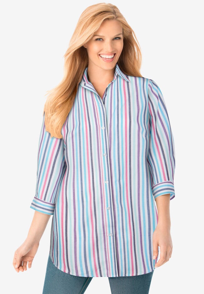 Perfect Printed Three-Quarter Sleeve Shirt, MULTI STRIPE, hi-res image number 0