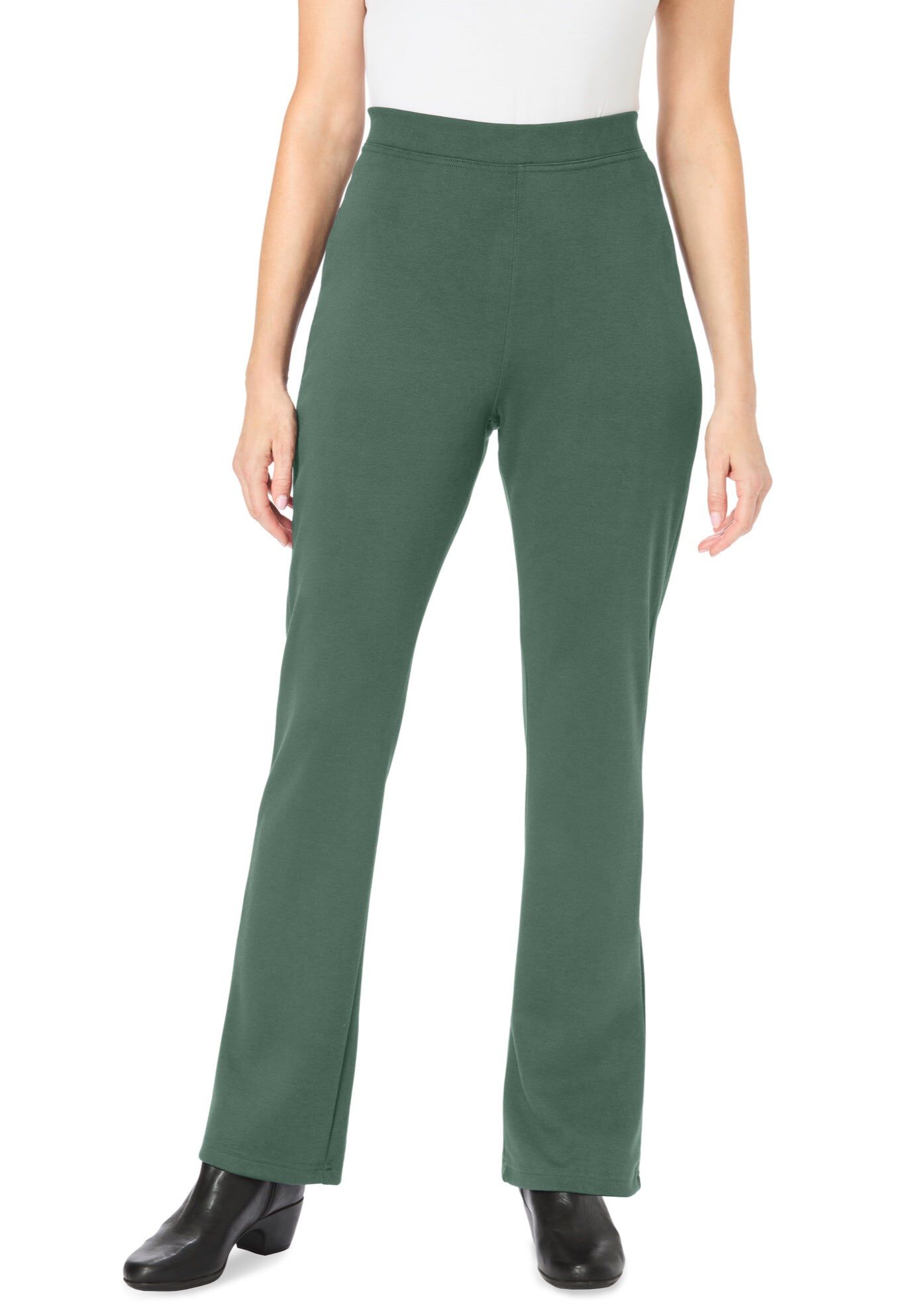 Stretch Ponte Knit Pull-On Bootcut Pants, POCKET PINE, hi-res image number 0
