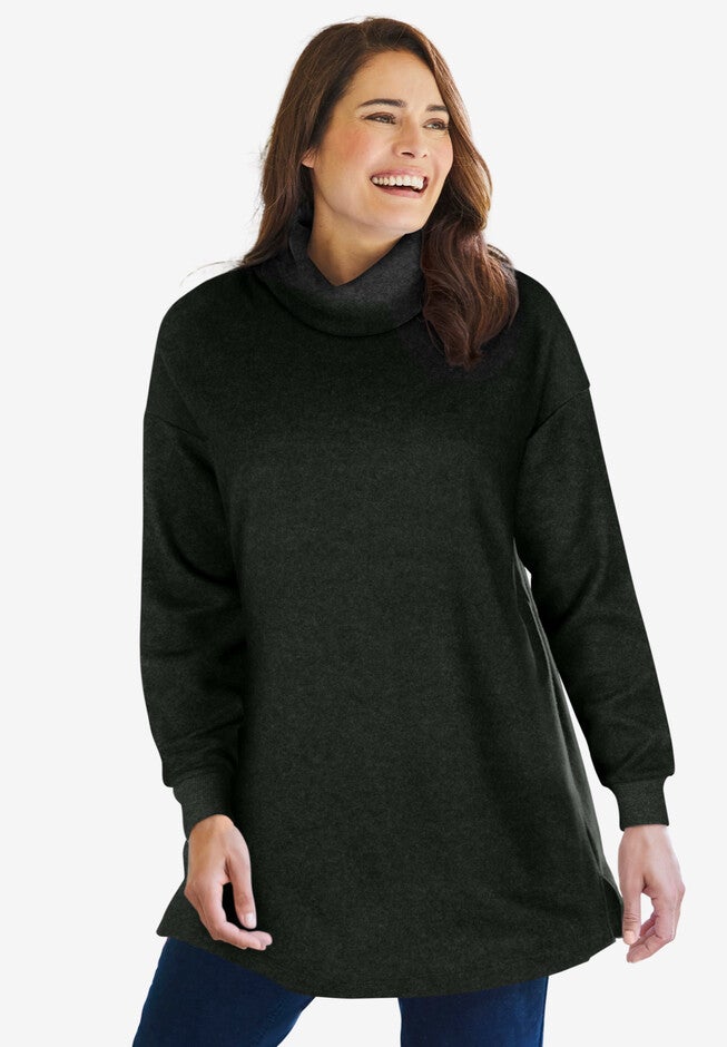 Sherpa Turtleneck Tunic, HEATHER CHARCOAL, hi-res image number null