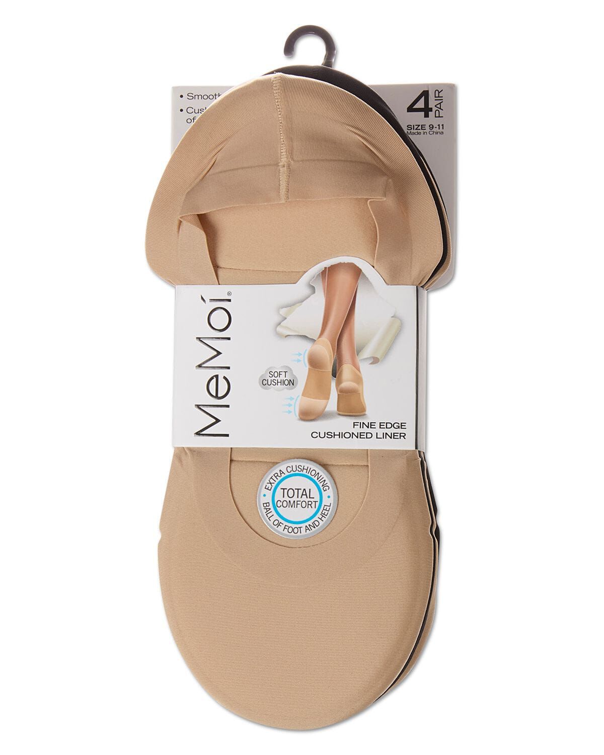 4 Pairs Women's Cushioned Fine Edge No-Show Sock Liner, NUDE BLACK, alternate image number 3