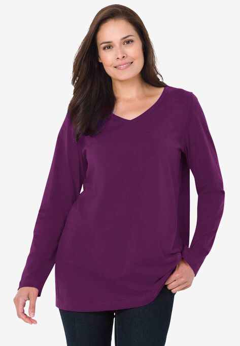 Perfect Long-Sleeve V-Neck Tee, PLUM PURPLE, hi-res image number null