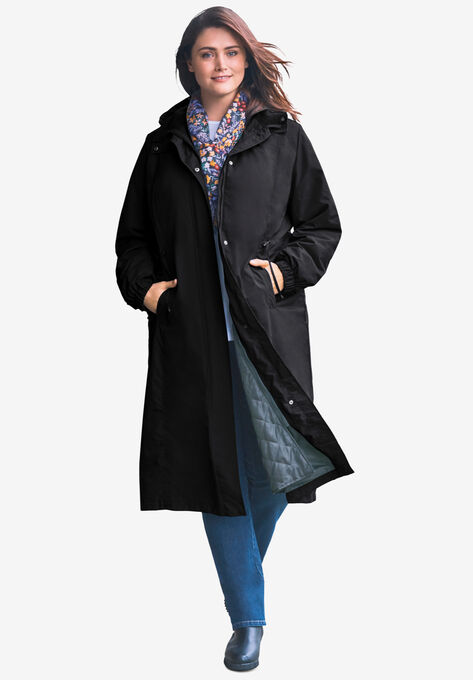 Long Hooded Taslon® Jacket, BLACK, hi-res image number null