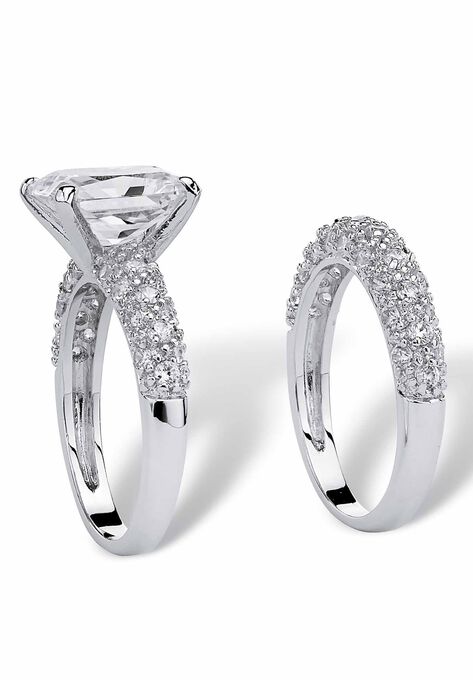 Platinum-Plated Emerald Cut Bridal Ring Set Cubic Zirconia, , on-hover image number null