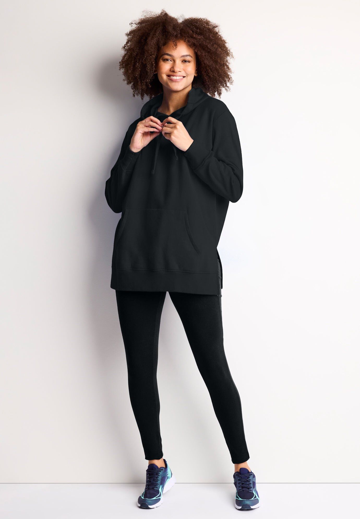 Fleece Hoodie Pocket Sweatshirt, BLACK, hi-res image number 0