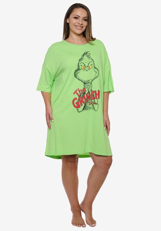 Women's Dr Seuss The Grinch Sleep Shirt Nightgown Night Shirt Green One Size, GREEN, alternate image number null
