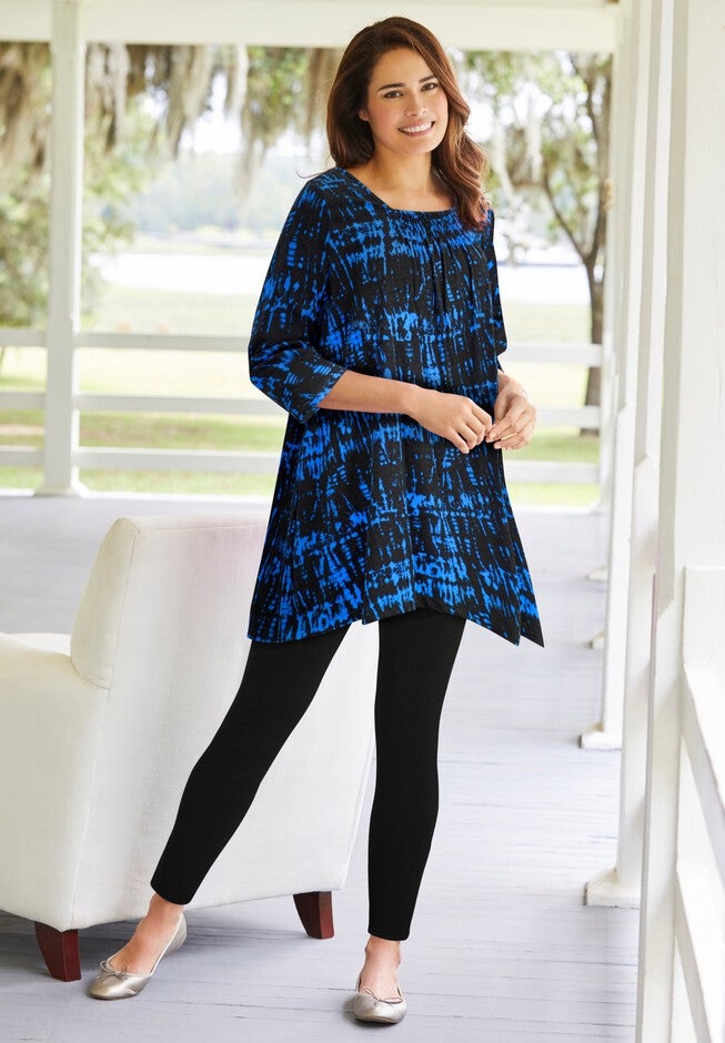 Tie-Dye Smocked Square-Neck Tunic, , alternate image number 4