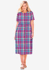 Short-Sleeve Seersucker Dress, RASPBERRY PRETTY PLAID, hi-res image number null