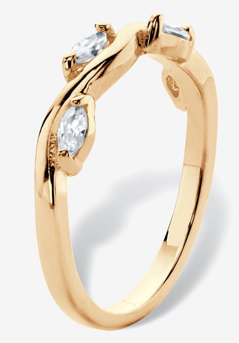 18K Yellow Gold Plated Cubic Zirconia Stackable Vine Ring, , on-hover image number null