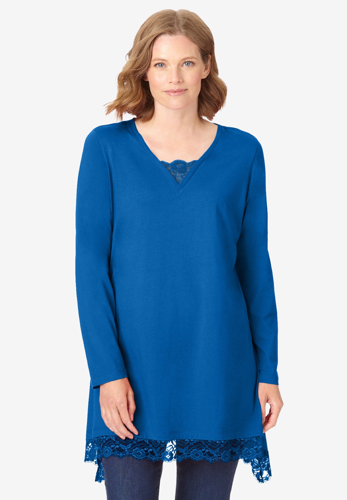Sharkbite Lace Trim Tunic, DEEP COBALT, hi-res image number 0