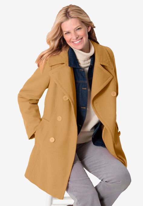 Wool-Blend Double-Breasted Peacoat, , alternate image number null