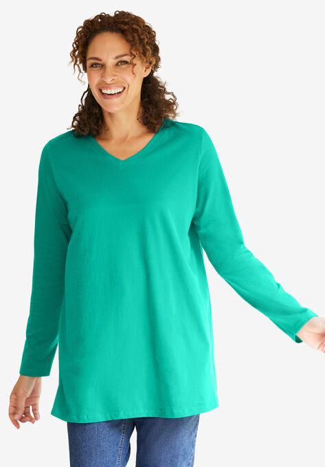 Perfect Long Sleeve V-Neck Tunic, PRETTY JADE, hi-res image number null