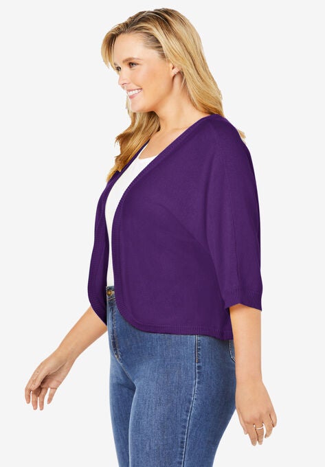 Rib Trim Cardigan Shrug, , alternate image number null