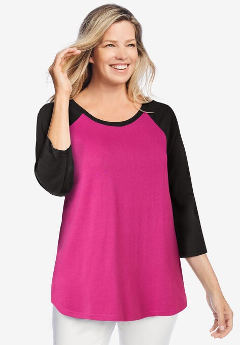 Three-Quarter Sleeve Baseball Tee, RASPBERRY BLACK, hi-res image number null