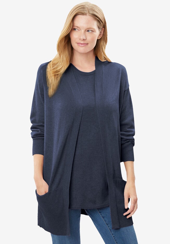 Perfect Cotton Open Front Cardigan, NAVY, hi-res image number 0