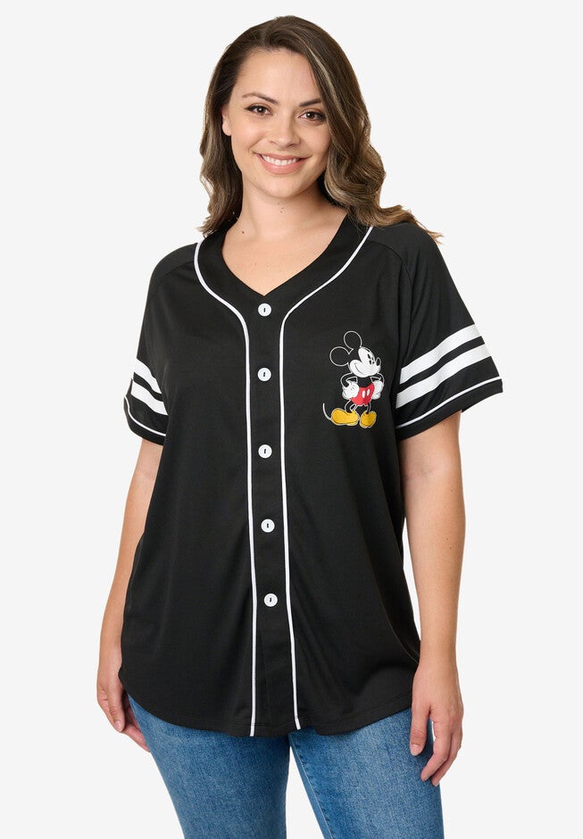 Disney Mickey Mouse Black Baseball Jersey Button Down Shirt, , alternate image number 3