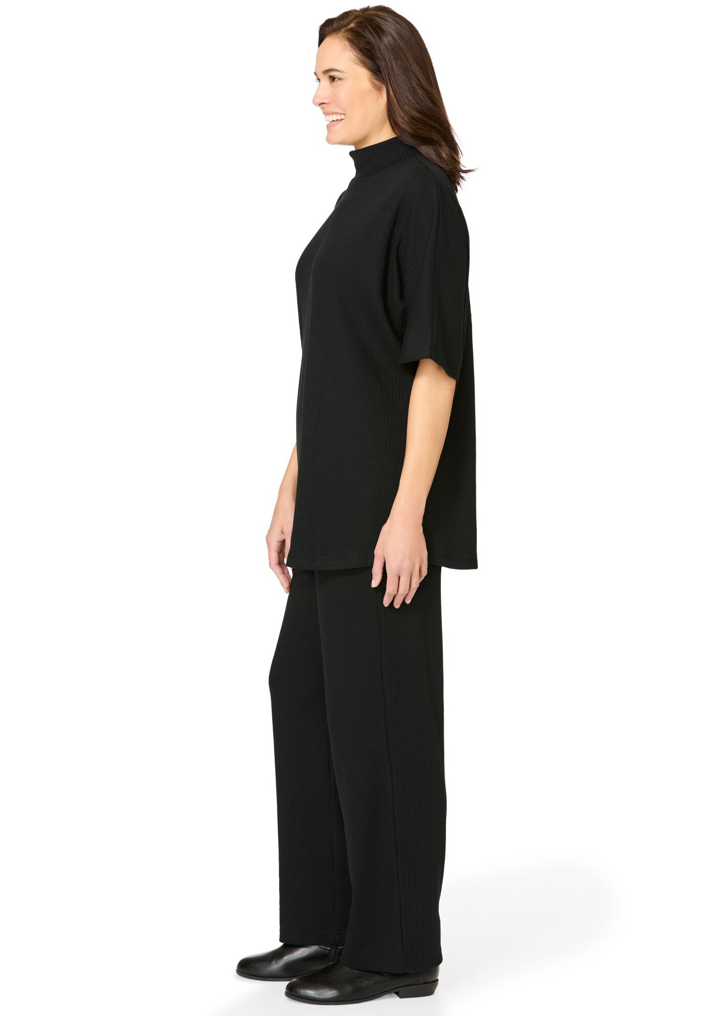 Ribbed-Knit Pant Set, BLACK, alternate image number 2