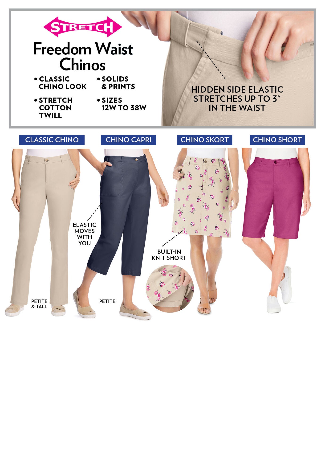 Adjustable Waist Chino Capri, , alternate image number 2