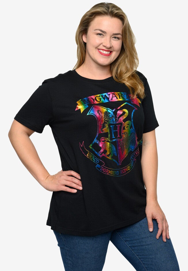 Harry Potter T-Shirt Hogwarts School Crest Rainbow Black, , alternate image number 2