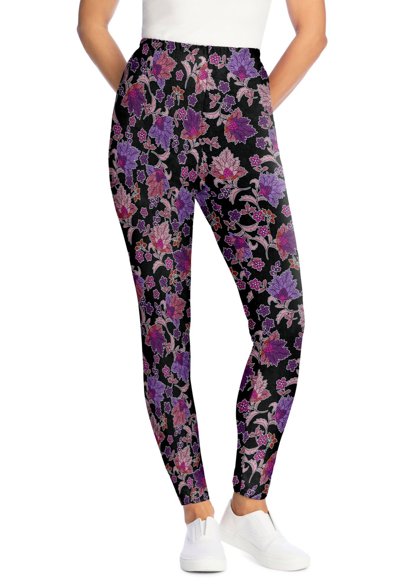 Stretch Cotton Cozy Legging, BLACK VIOLET LACE, hi-res image number 0