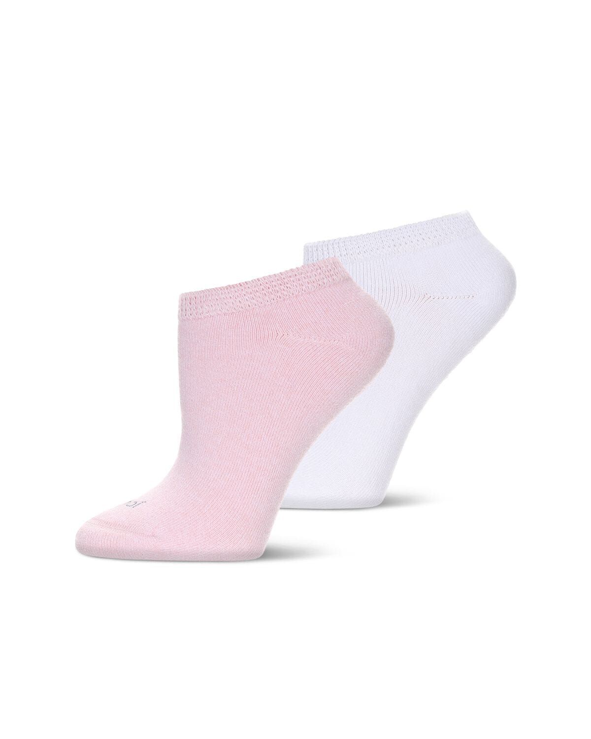 2 pair Unisex Diabetic Full Cushion Low Cut Socks, PINK WHITE, hi-res image number 0
