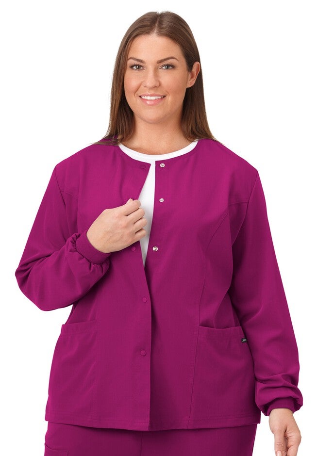 Jockey Scrubs Women's Snap to it Warm-Up Jacket, PLUM BERRY, hi-res image number 0