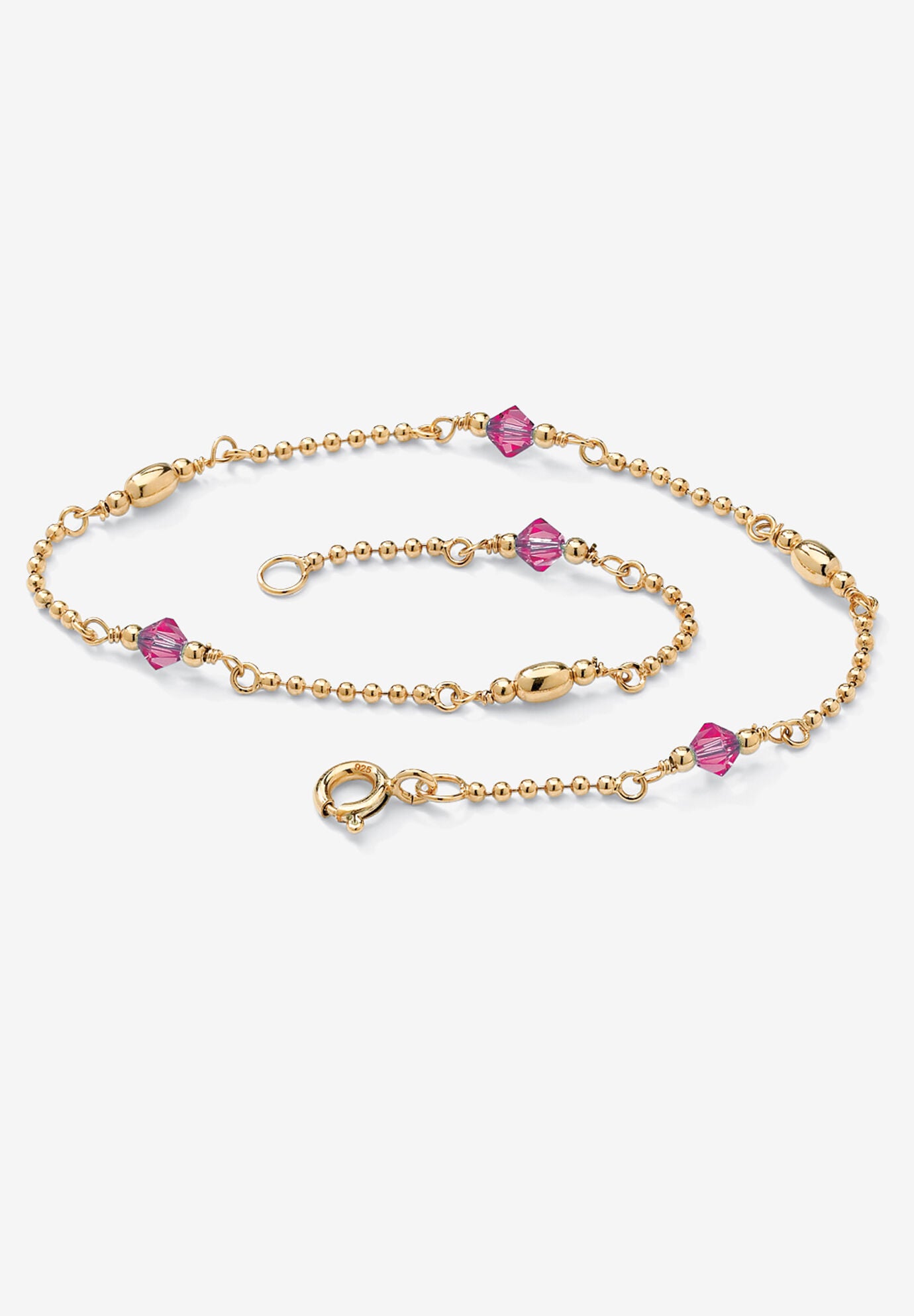 Gold Over Sterling Silver Simulated Birthstone Ankle Bracelet 11 Inches, OCTOBER, hi-res image number 0