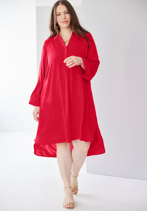 Mandarin Shirt Dress, VIVID RED, hi-res image number null