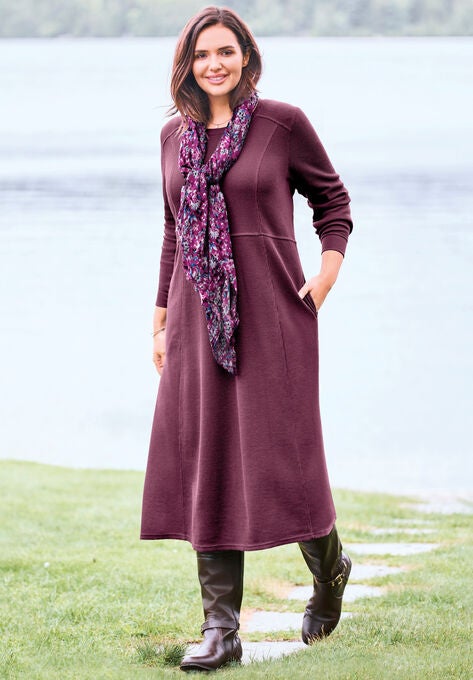 Thermal Knit A-Line Dress, DEEP CLARET, hi-res image number null