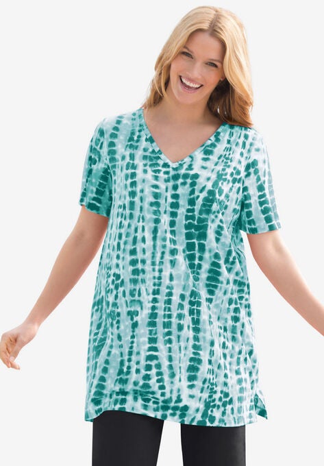 V-Neck Tie-Dye Tunic, WATERFALL TIE DYE, hi-res image number null