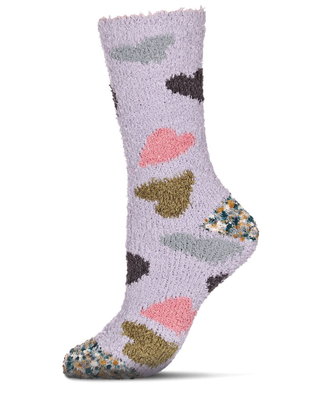 Women's Plenty 'O Hearts Multicolor Cozy Crew Socks, GULL GRAY, hi-res image number 0
