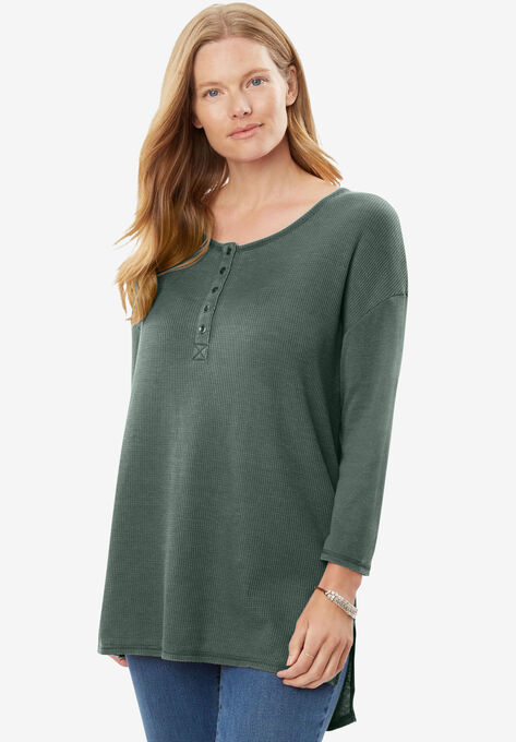 Washed Thermal High-Low Henley Tunic, , alternate image number null