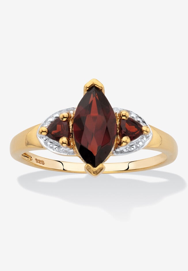 Yellow Gold Over Silver Marquise Cut Red Garnet Ring (1 11/16 cttw.), YELLOW GOLD, hi-res image number null