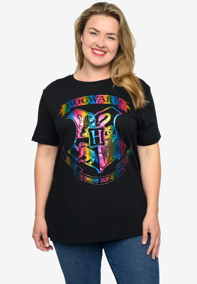 Harry Potter T-Shirt Hogwarts School Crest Rainbow Black, , on-hover image number 1