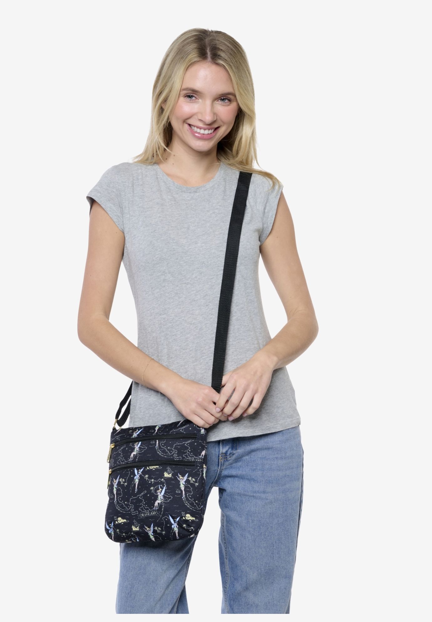 Loungefly Disney Tinker Bell Neverland Map Crossbody Bag Nylon Black, BLACK, alternate image number 5